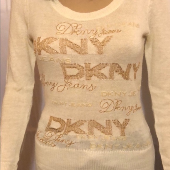 DKNY Jeans Sweater Cream colored with Gold design - Picture 2 of 10